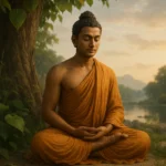 Representação simbólica de Buda (Siddhartha Gautama) em meio à natureza, refletindo sua busca pela iluminação e a serenidade de seu despertar espiritual.