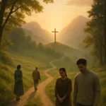 Representação simbólica e serena do Cristianismo como caminho espiritual, com elementos da natureza e pessoas em contemplação, ideal para ilustrar artigos sobre fé e espiritualidade.