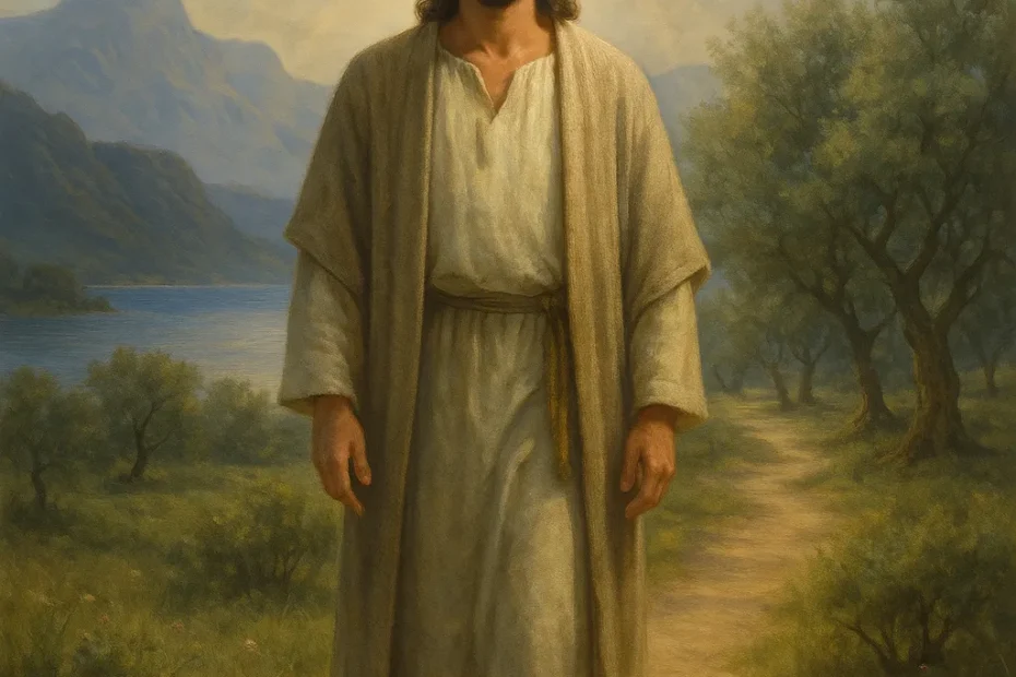 Representação simbólica de Jesus Cristo através elementos da natureza, refletindo sua mensagem de amor, fé e esperança para o mundo moderno.