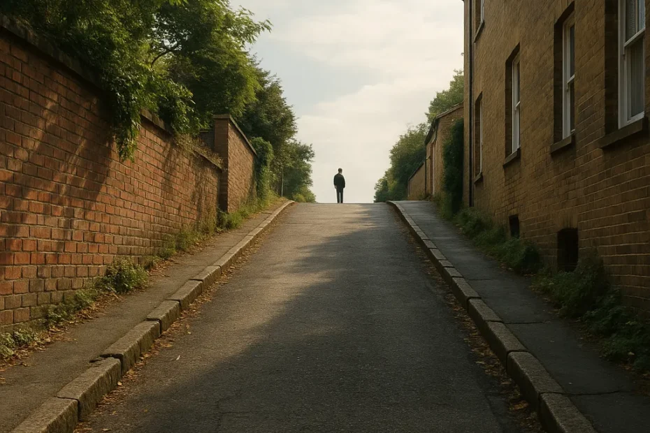 Caminho ascendente em uma rua natural, simbolizando o desprendimento material e a jornada espiritual rumo à elevação — imagem temática do curiosavida.com.br.