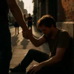 Levante o caído. Símbolo da fragilidade humana