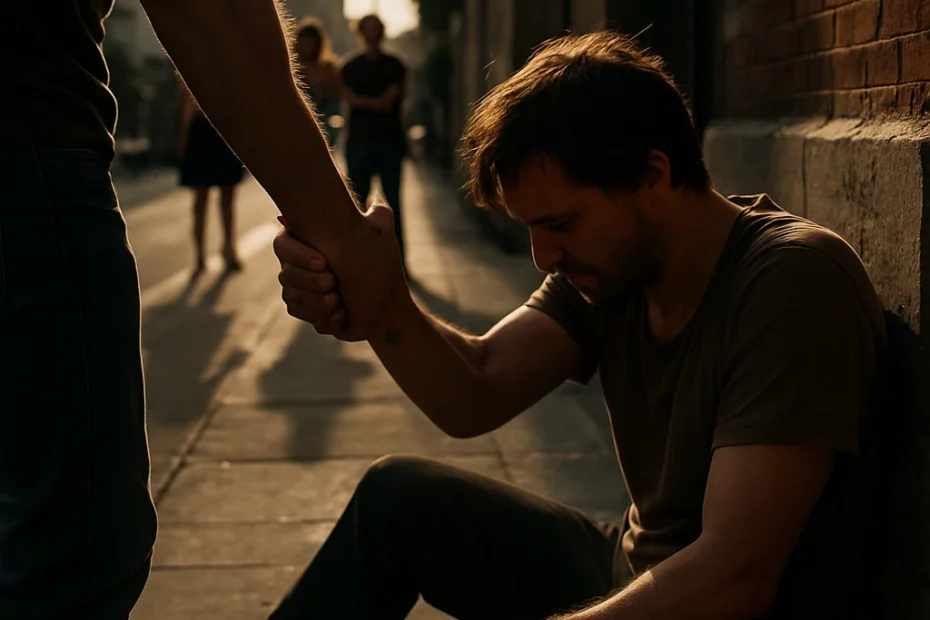 Levante o caído. Símbolo da fragilidade humana